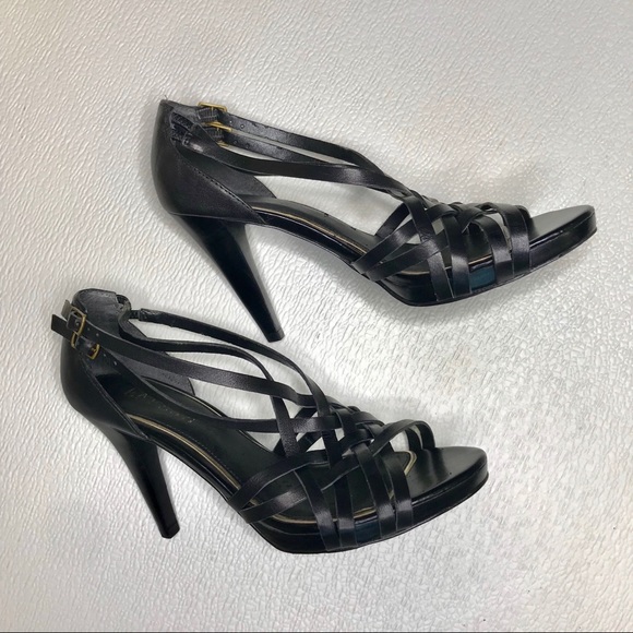 Lauren Ralph Lauren Black Strappy Leather Heels - Picture 2 of 8